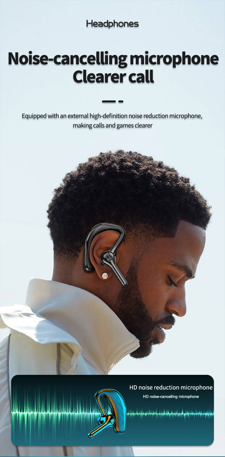 X13 Single Ear Headset with Mic Bluetooth 5.1 Earphone Noise Cancelling Waterproof Earpiece Wireless Handsfree Long Standby Time