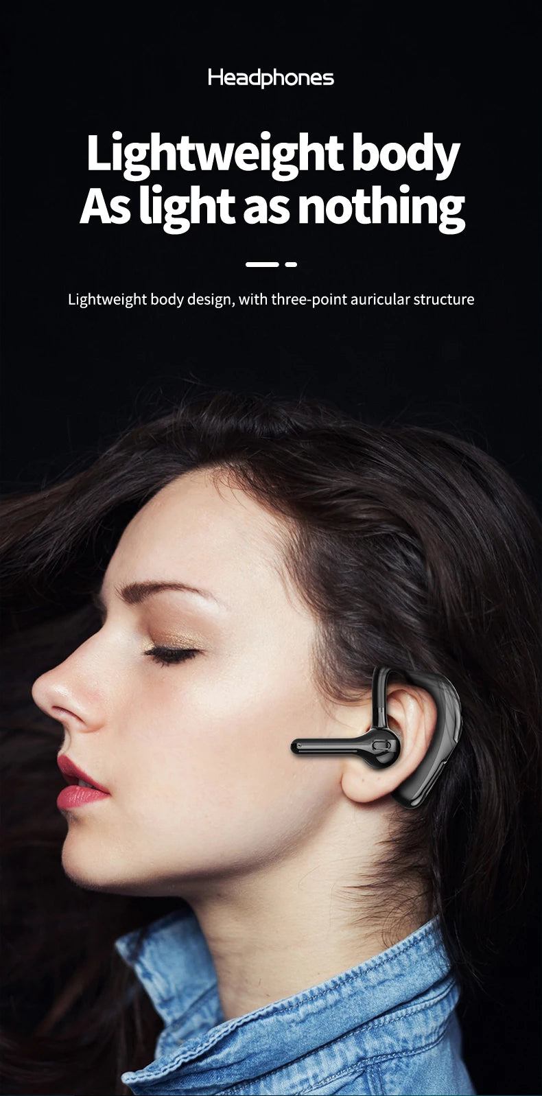 X13 Single Ear Headset with Mic Bluetooth 5.1 Earphone Noise Cancelling Waterproof Earpiece Wireless Handsfree Long Standby Time