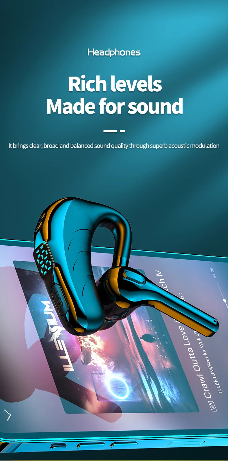 X13 Single Ear Headset with Mic Bluetooth 5.1 Earphone Noise Cancelling Waterproof Earpiece Wireless Handsfree Long Standby Time