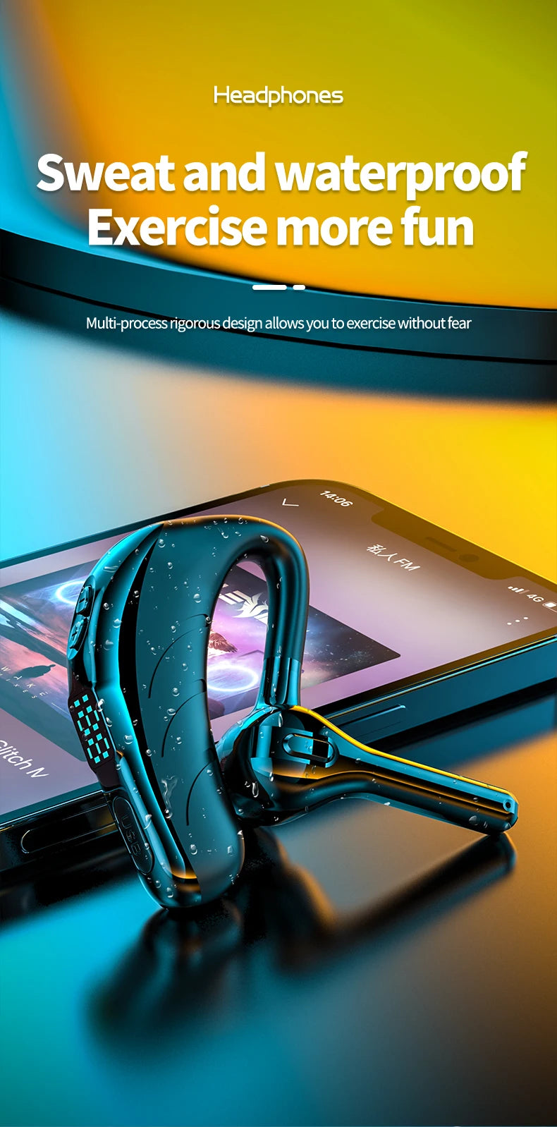 X13 Single Ear Headset with Mic Bluetooth 5.1 Earphone Noise Cancelling Waterproof Earpiece Wireless Handsfree Long Standby Time